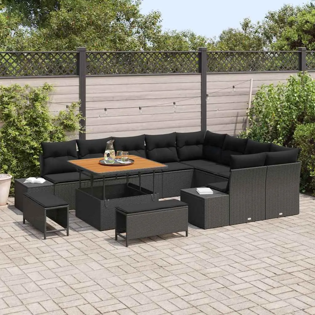 Outdoor Garden Sofa Set with Cushions 12 Pieces Black Patio Seating Modular