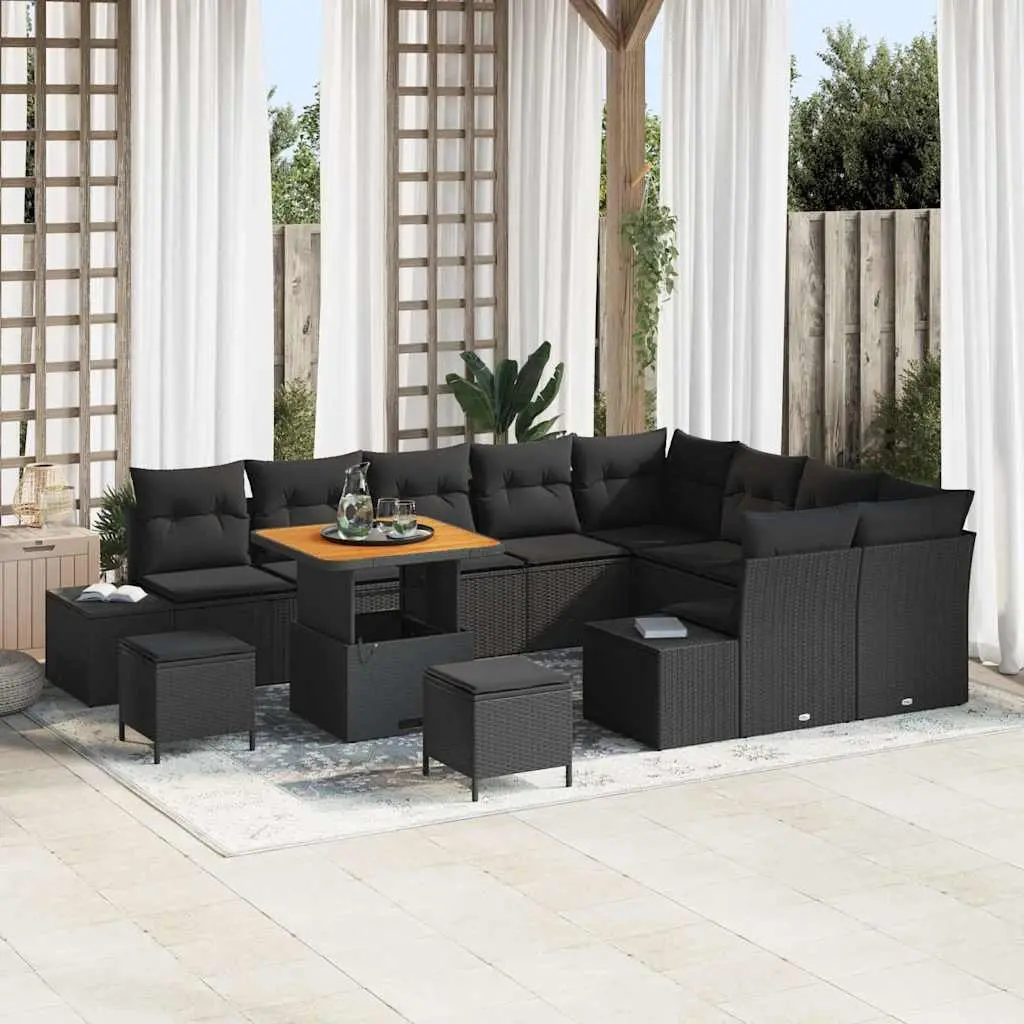 Outdoor Garden Sofa Set 12 Pieces Black Poly Rattan Modular Patio Seating