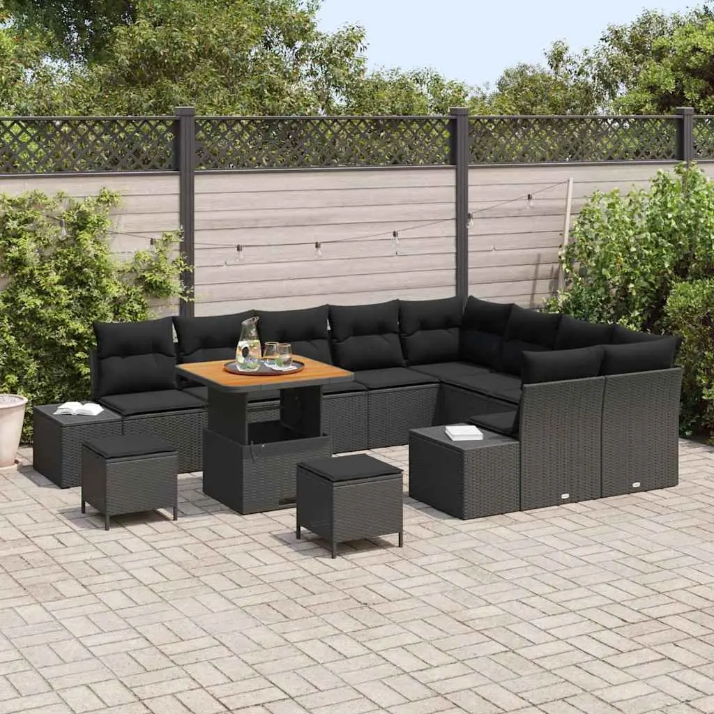 Outdoor Garden Sofa Set 12 Pieces Black Poly Rattan Modular Patio Seating
