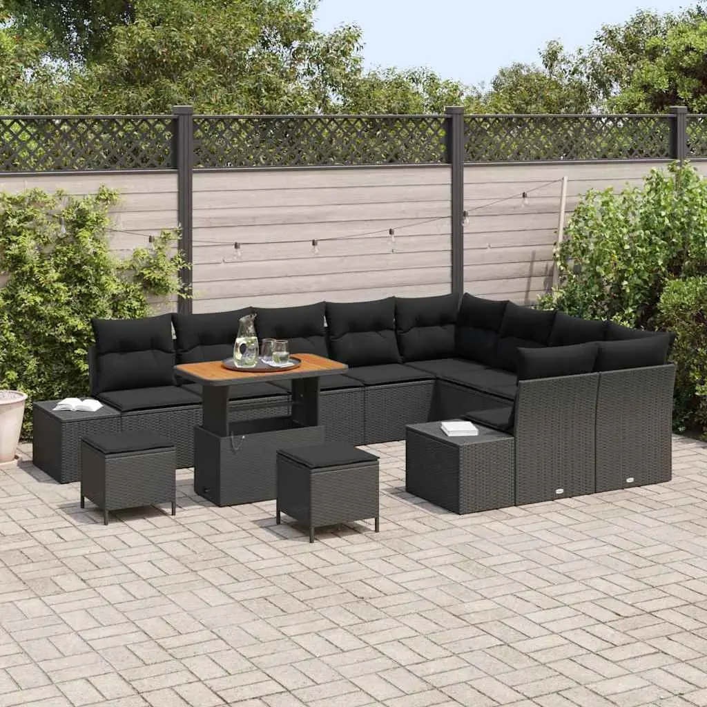 Outdoor Garden Sofa Set 12pcs Modular Black Poly Rattan Patio Seating Lounge