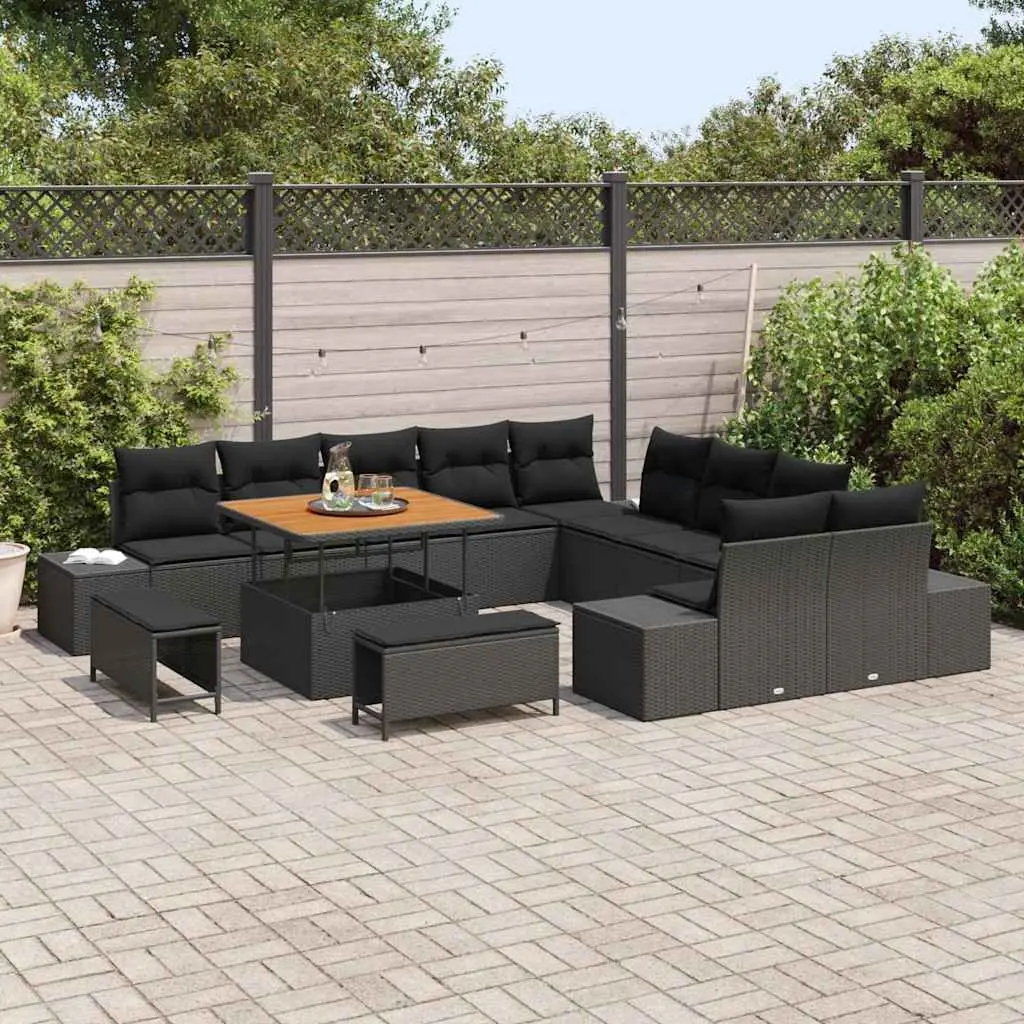 13-Piece Modular Garden Sofa Set in Black