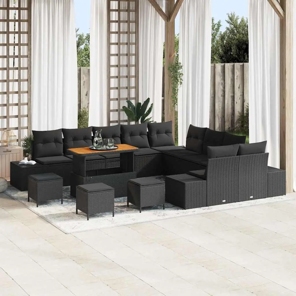 Outdoor Garden Sofa Set 14 Pieces Black Poly Rattan with Cushions Patio