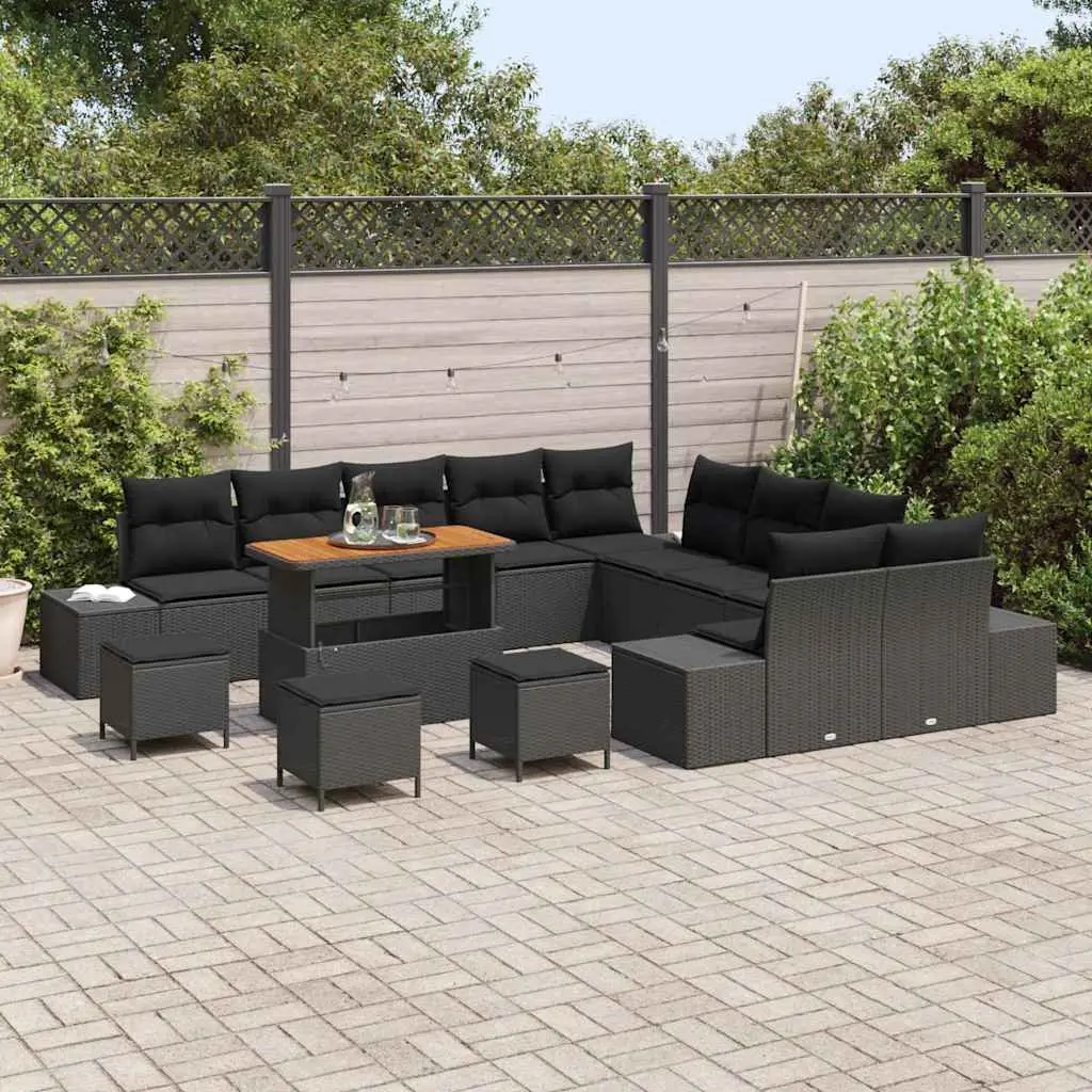 Outdoor Garden Sofa Set 14 Pieces Black Poly Rattan with Cushions Patio