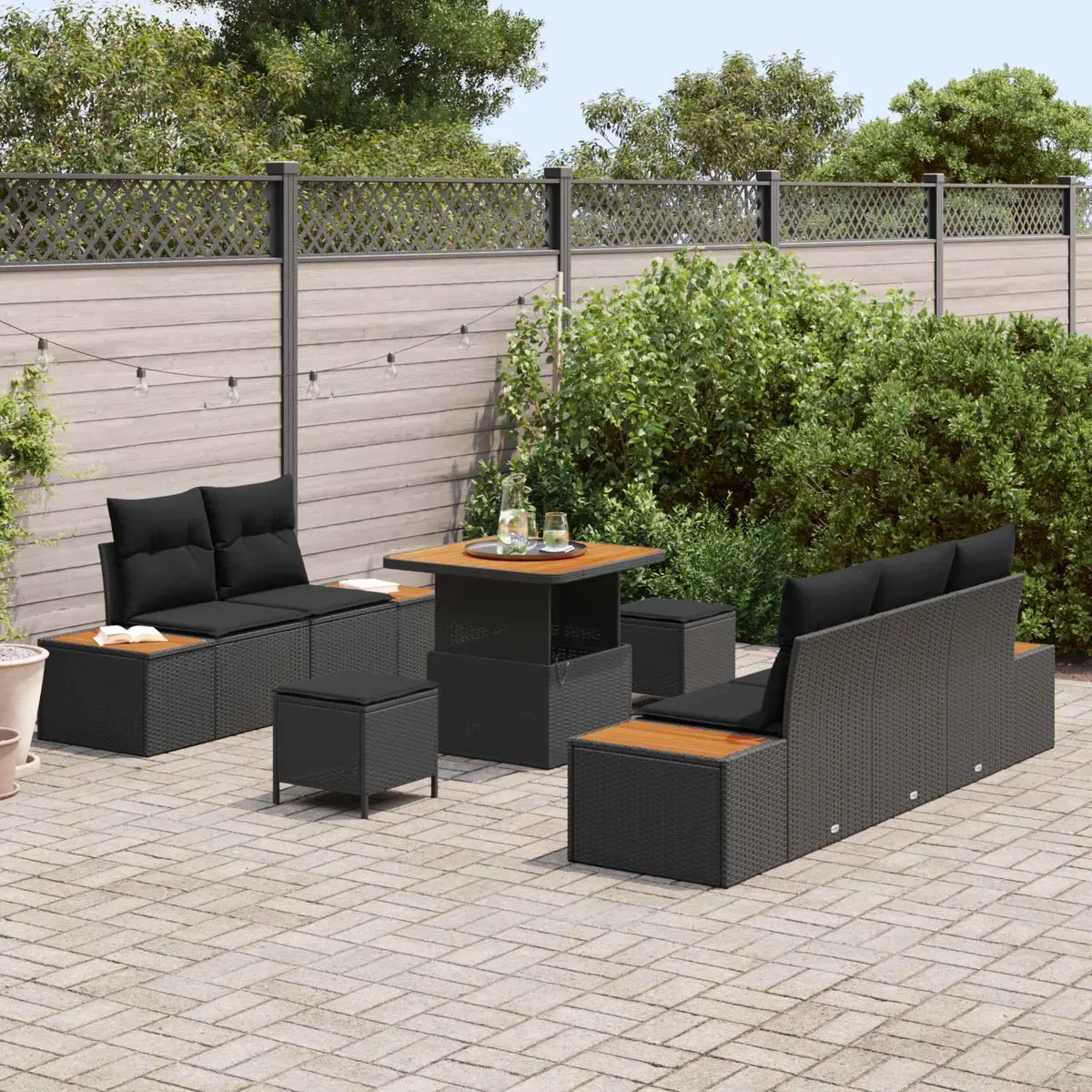 Garden Sofa Set 8 Pieces Modular Outdoor Seating Black Poly Rattan Steel Frame