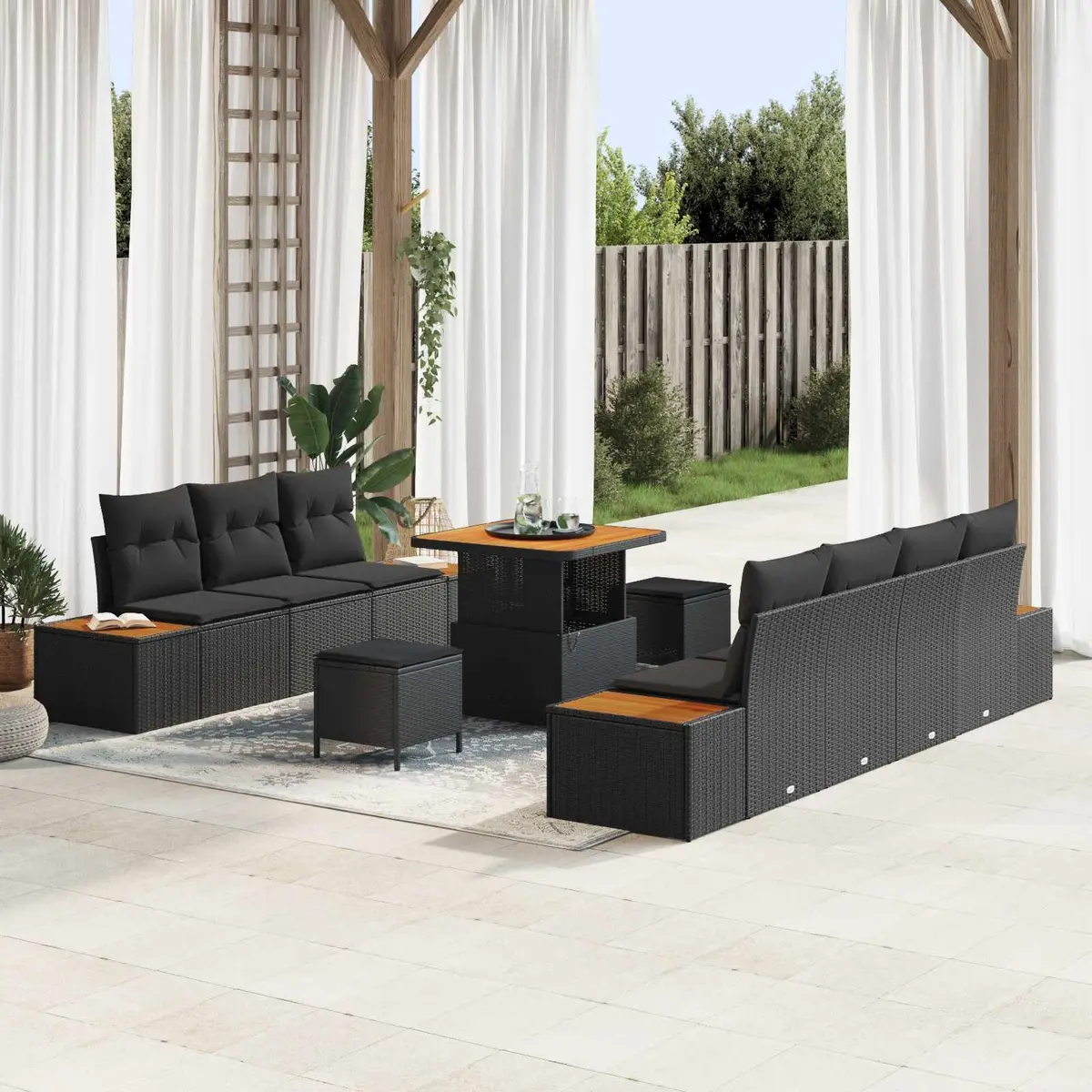 10 Piece Outdoor Garden Sofa Set Poly Rattan Black with Storage
