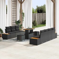 Outdoor Garden Sofa Set 10 Piece Black Poly Rattan Patio Seating with Storage