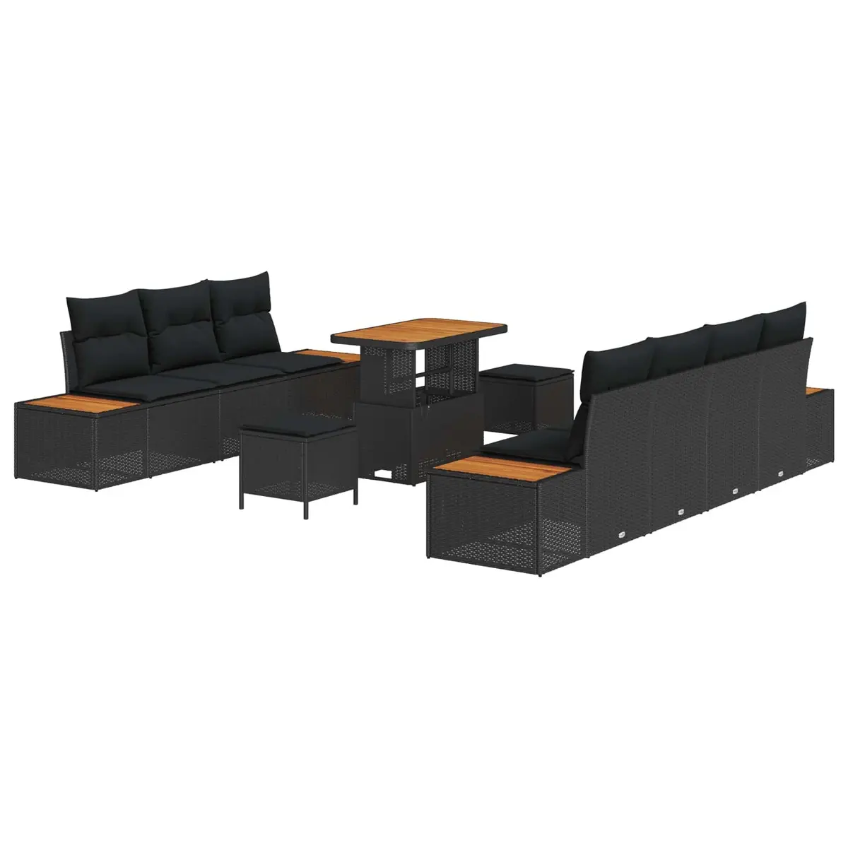 Outdoor Garden Sofa Set 10 Piece Black Poly Rattan Patio Seating with Storage