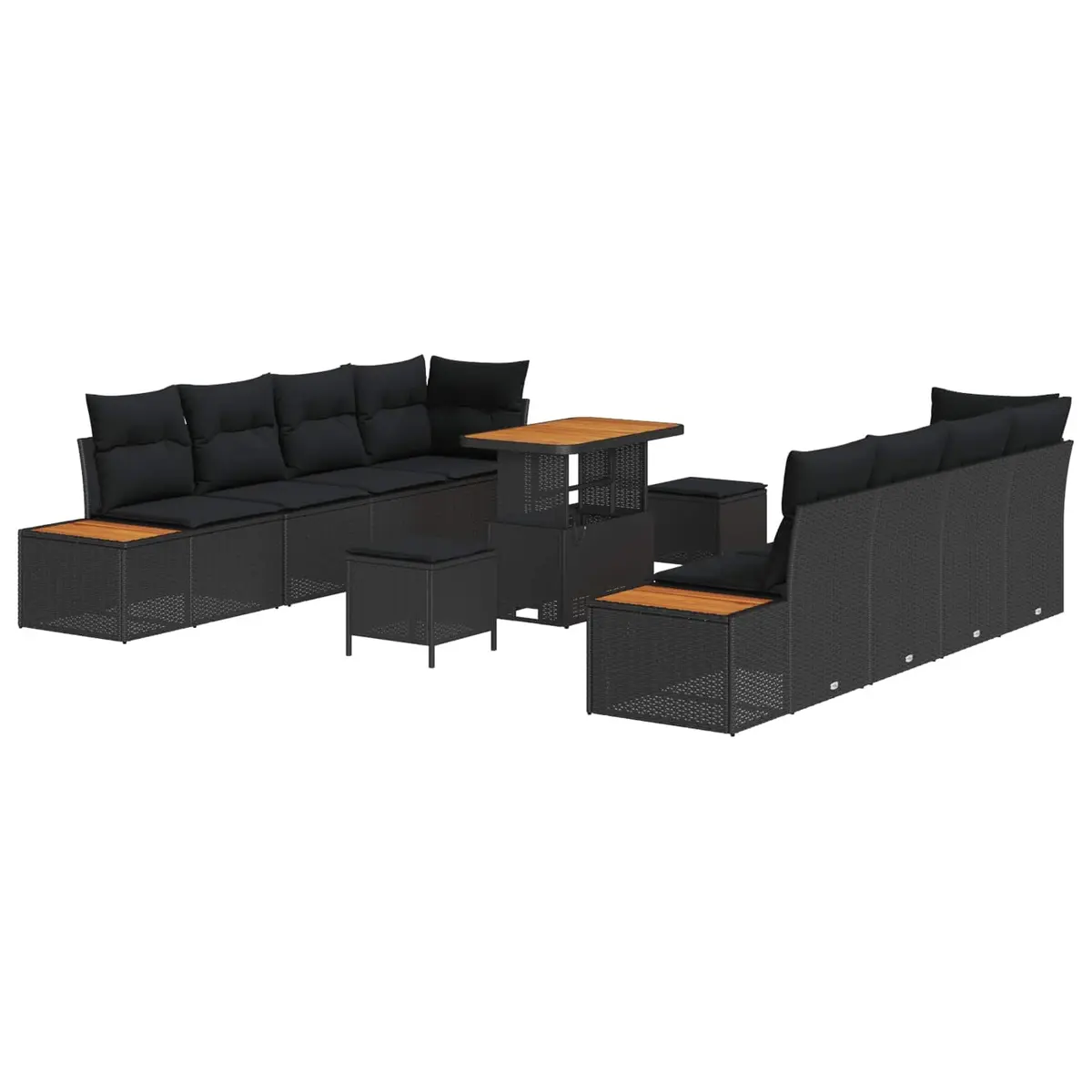 Outdoor Garden Sofa Set Poly Rattan 11 Piece Black Modular Sectional Patio Seating