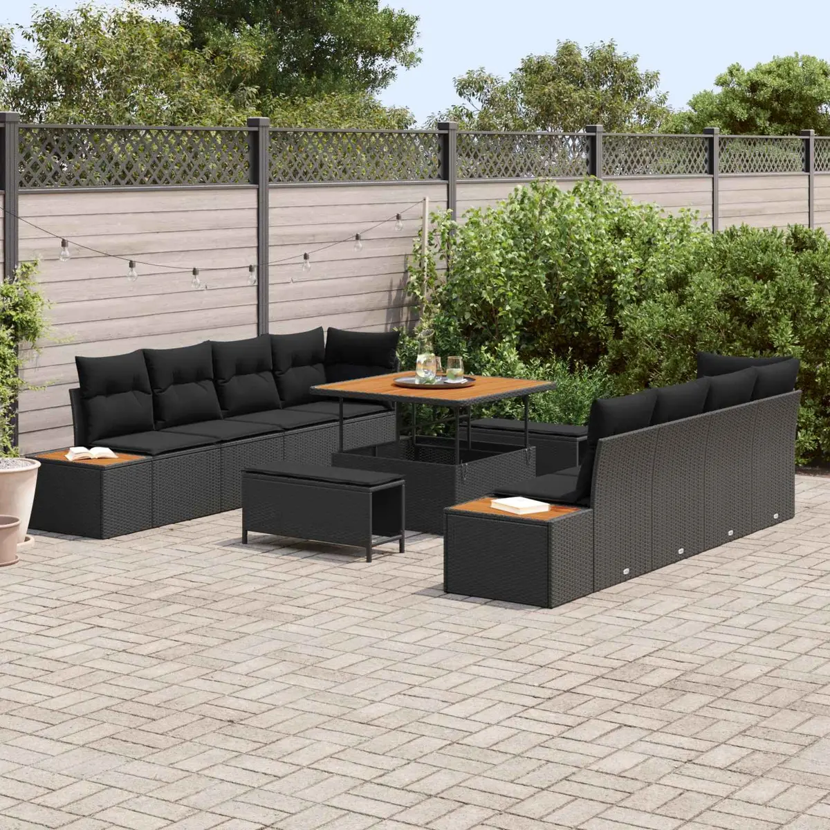 Outdoor Garden Sofa Set Modular Poly Rattan 11 Piece Black