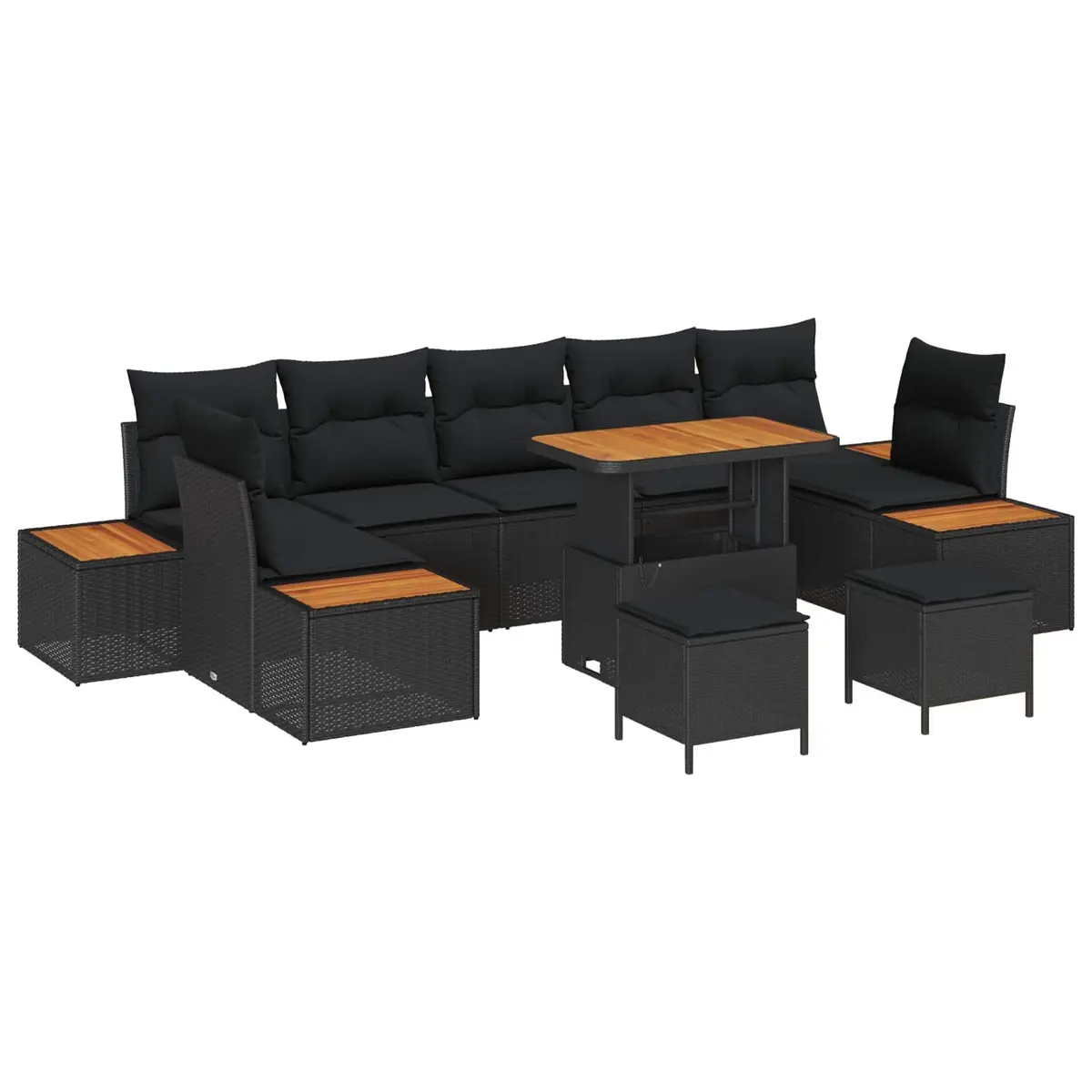 Modular Garden Sofa Set Black 10 Piece Poly Rattan Outdoor Seating with Cushions and Hidden Storage