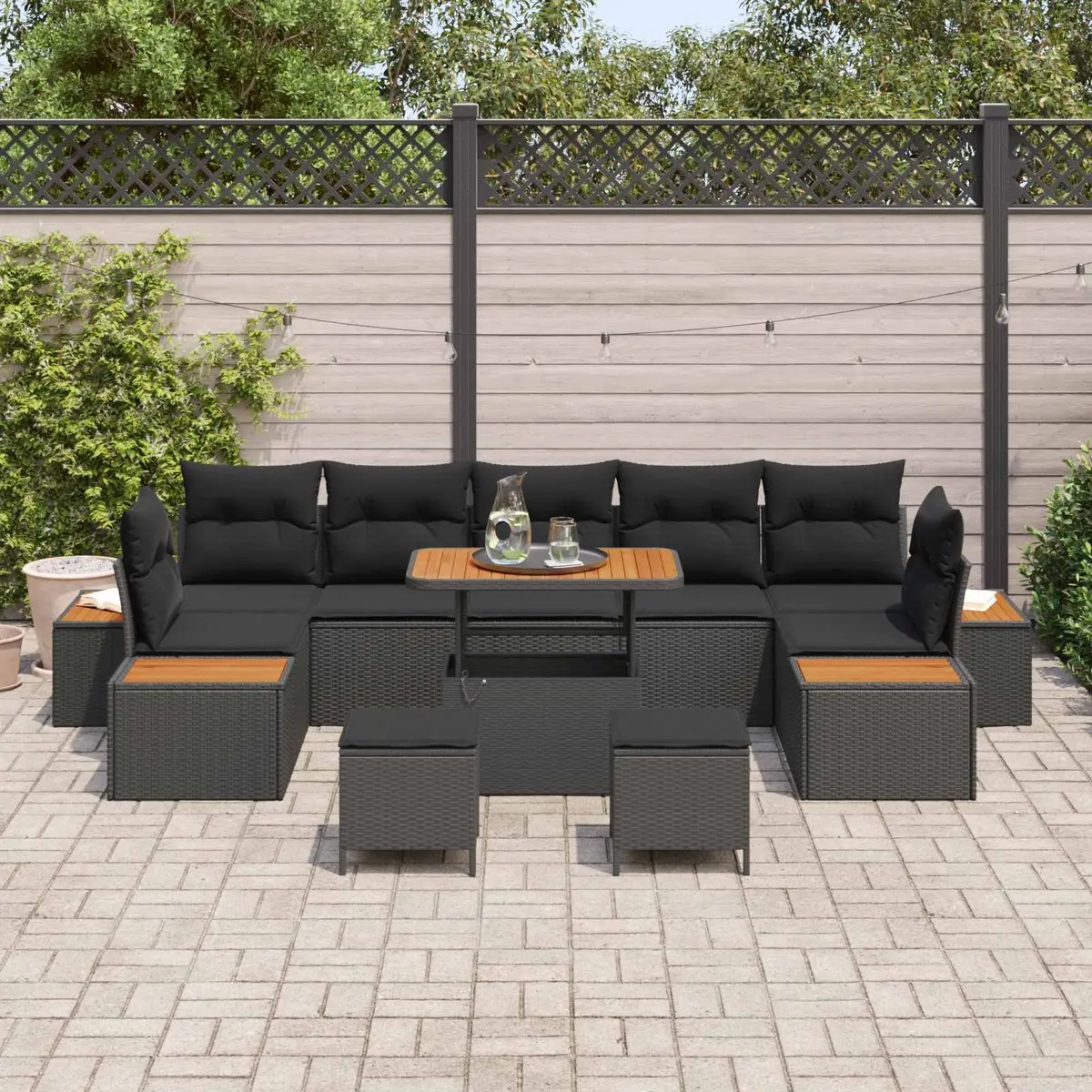 Modular Garden Sofa Set Black 10 Piece Poly Rattan Outdoor Seating with Cushions and Hidden Storage