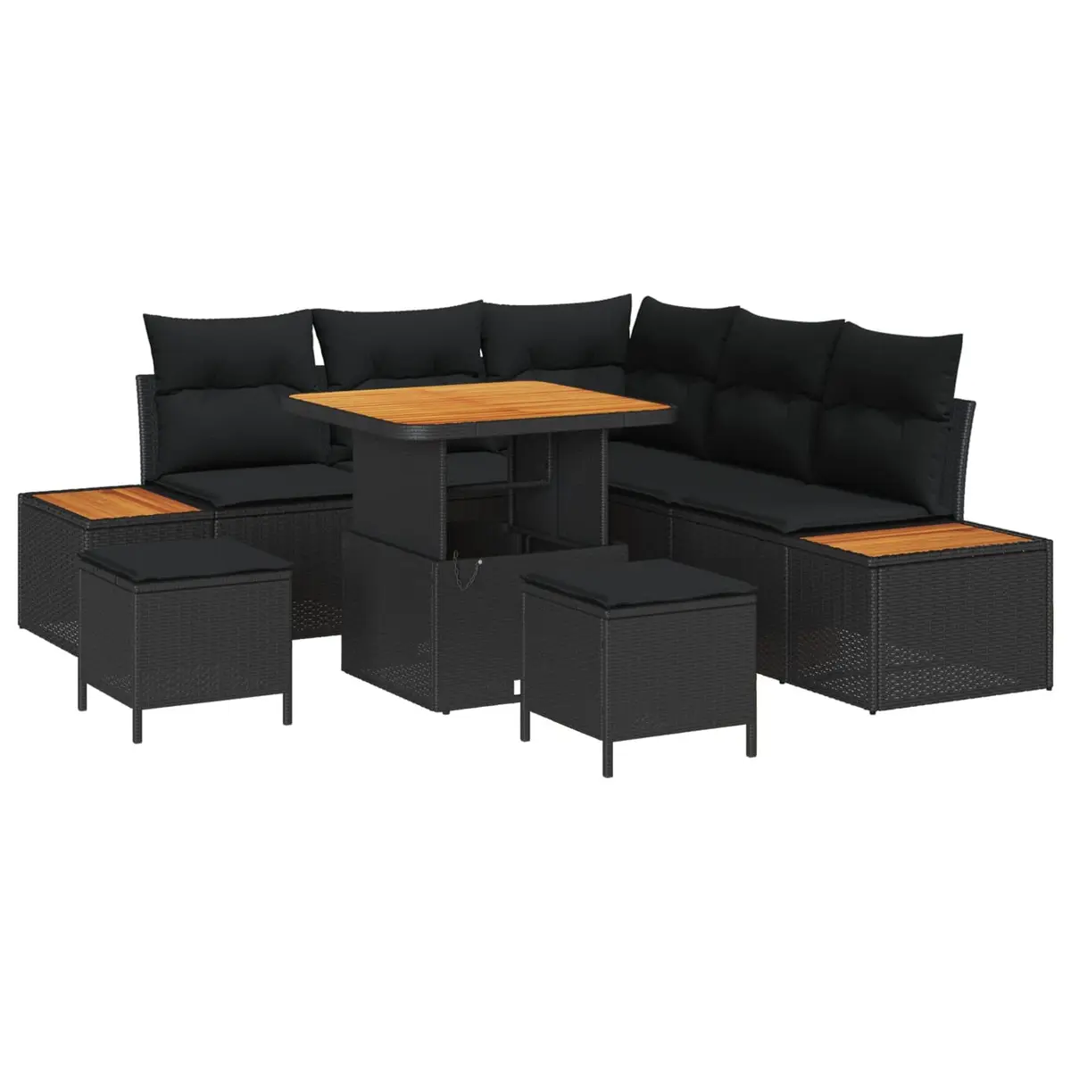 Outdoor Garden Sofa Set 8 Piece Black Poly Rattan Modular Patio Seating with