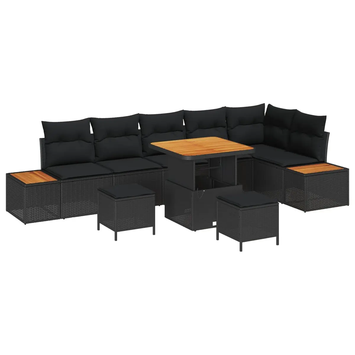 9 Piece Outdoor Garden Sofa Set Poly Rattan Acacia Wood Black