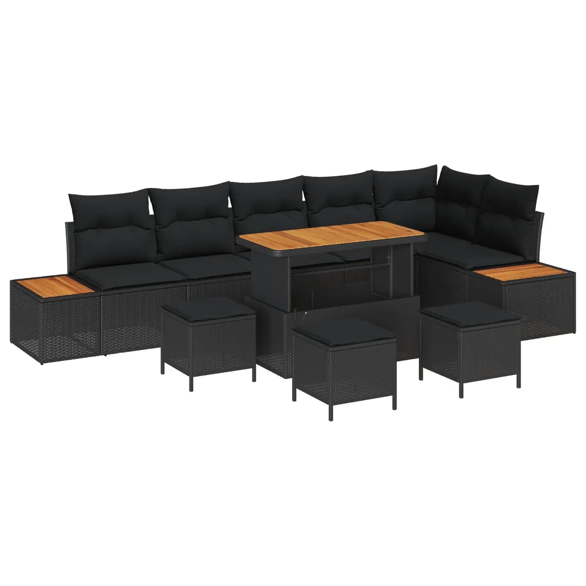 Outdoor Garden Sofa Set 10 Piece Black Poly Rattan Patio Lounge Seating Suite