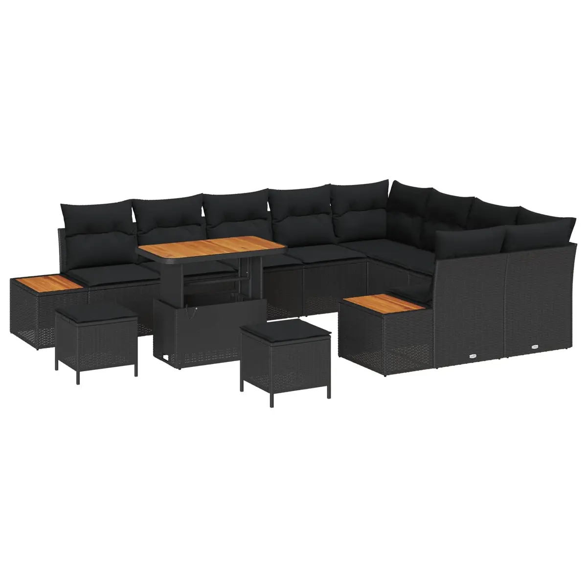Garden Sofa Set Poly Rattan 12 Piece Modular Outdoor Seating Black with Cushions