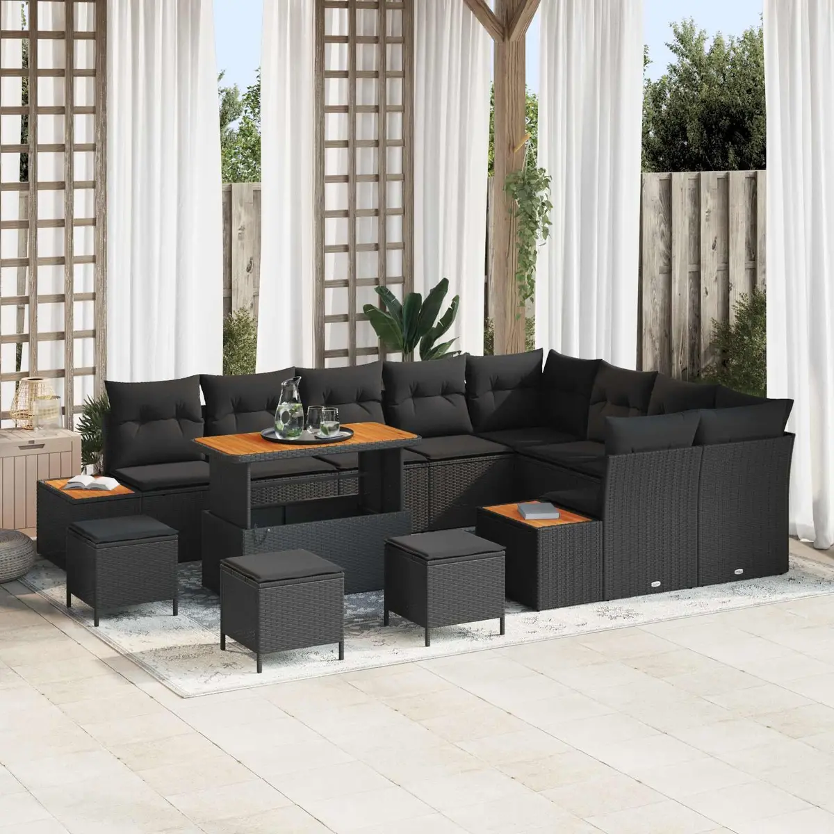 Garden Sofa Set 13pcs Black Poly Rattan Outdoor Seating Modular Furniture