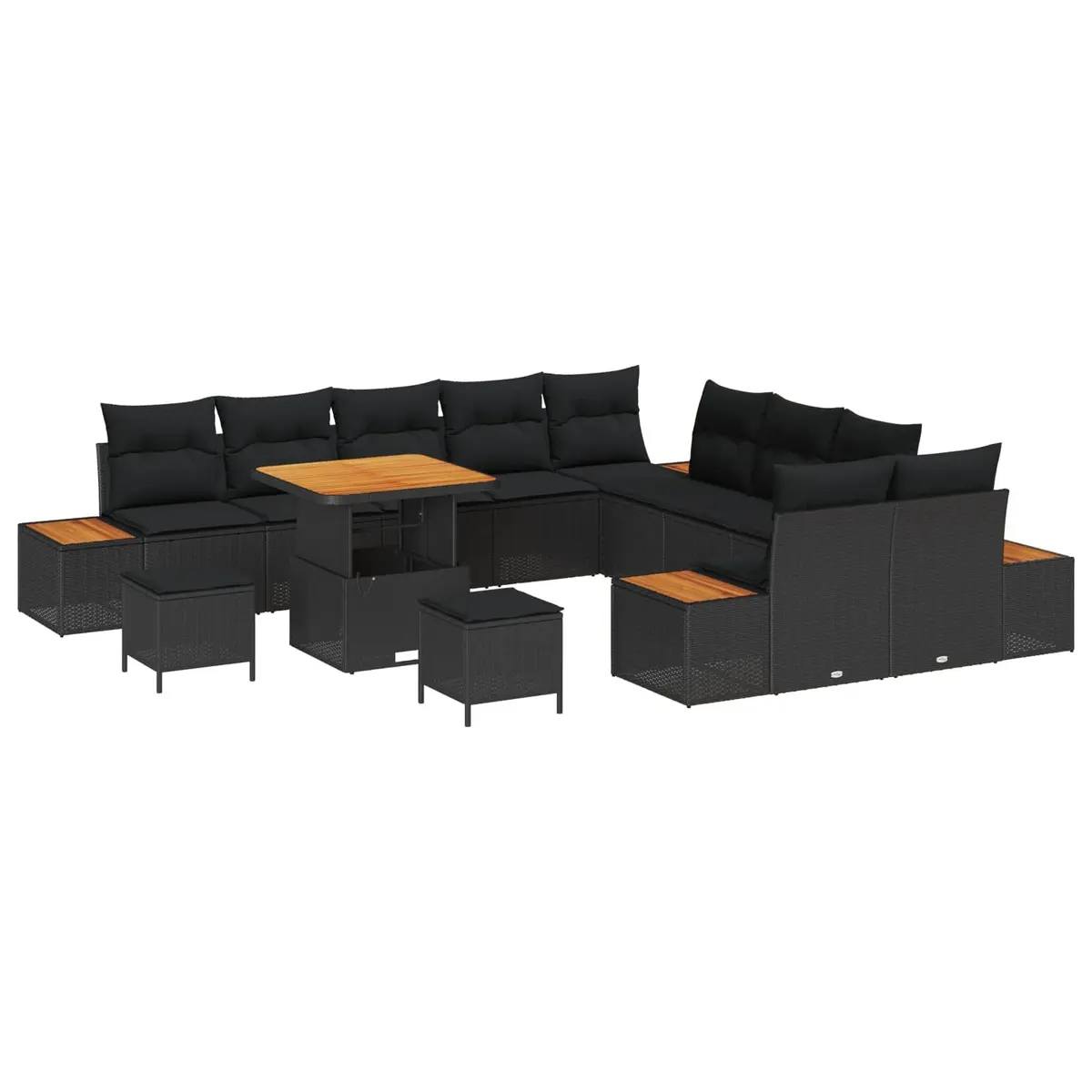 Garden Sofa Set 13pcs Black Poly Rattan Outdoor Patio Furniture with Cushion