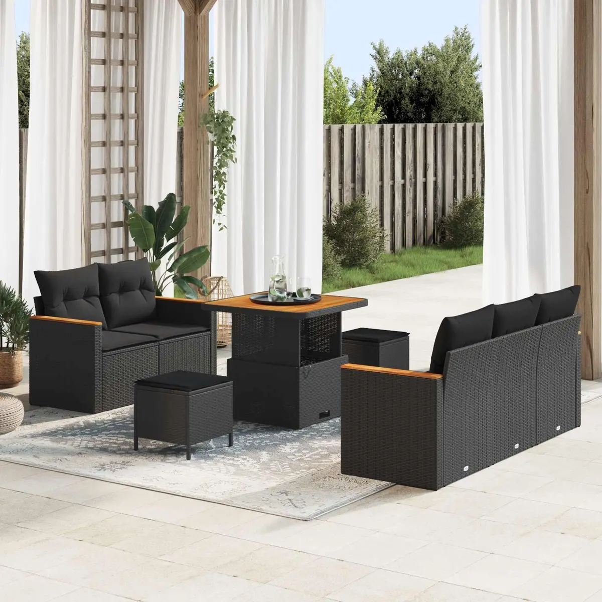 Modular Outdoor Sofa Set Poly Rattan 10 Piece Black with Cushions