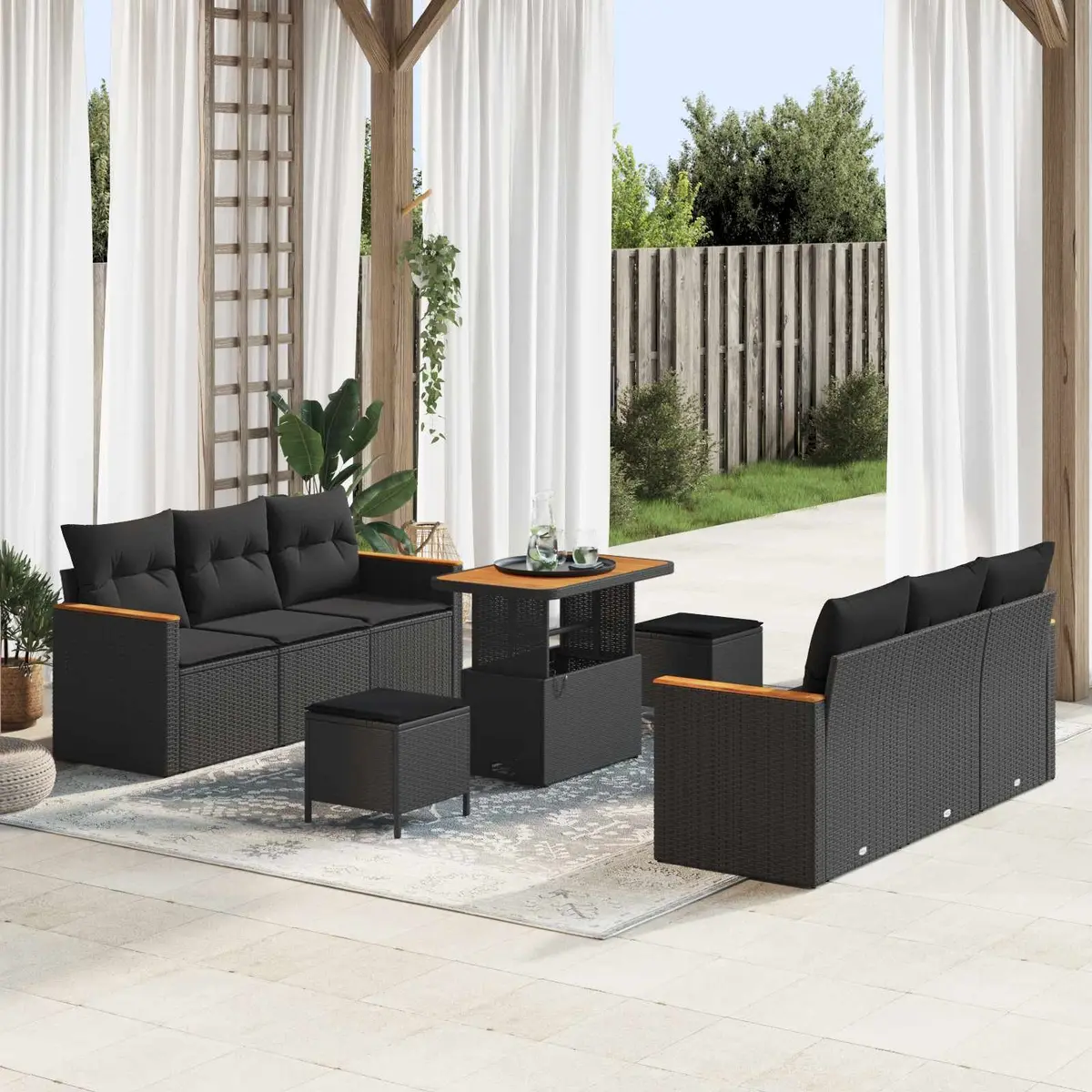 Modular Garden Sofa Set 11 Pieces Black Poly Rattan Outdoor Seating with
