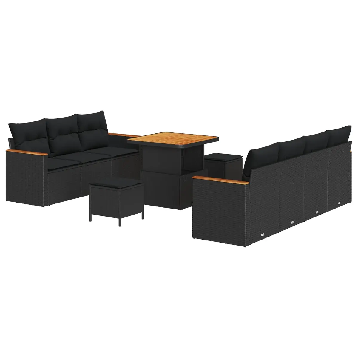 Garden Sofa Set 14 Pcs Modular Outdoor Seating Black Poly Rattan Cushioned