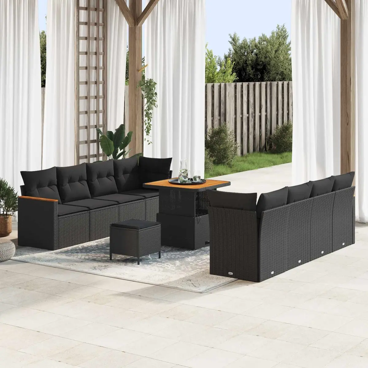 Outdoor Sofa Set Modular Poly Rattan 12 Piece Black with Cushions