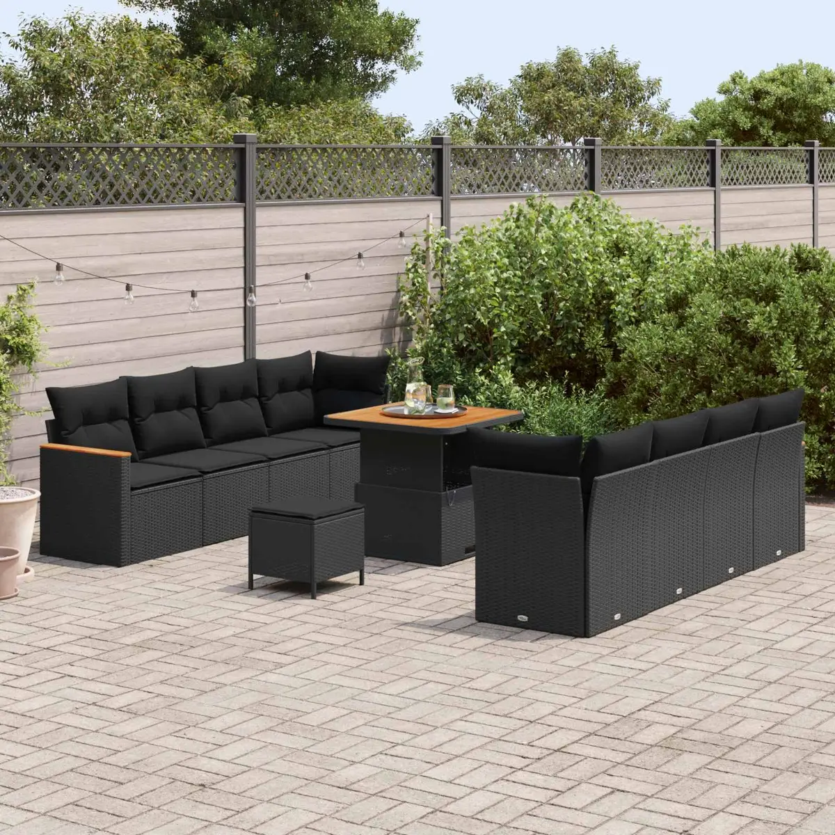 Outdoor Sofa Set Modular Poly Rattan 12 Piece Black with Cushions