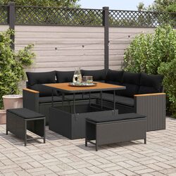 Modular Garden Sofa Set 8 Pieces Black Poly Rattan Outdoor Seating with Storage