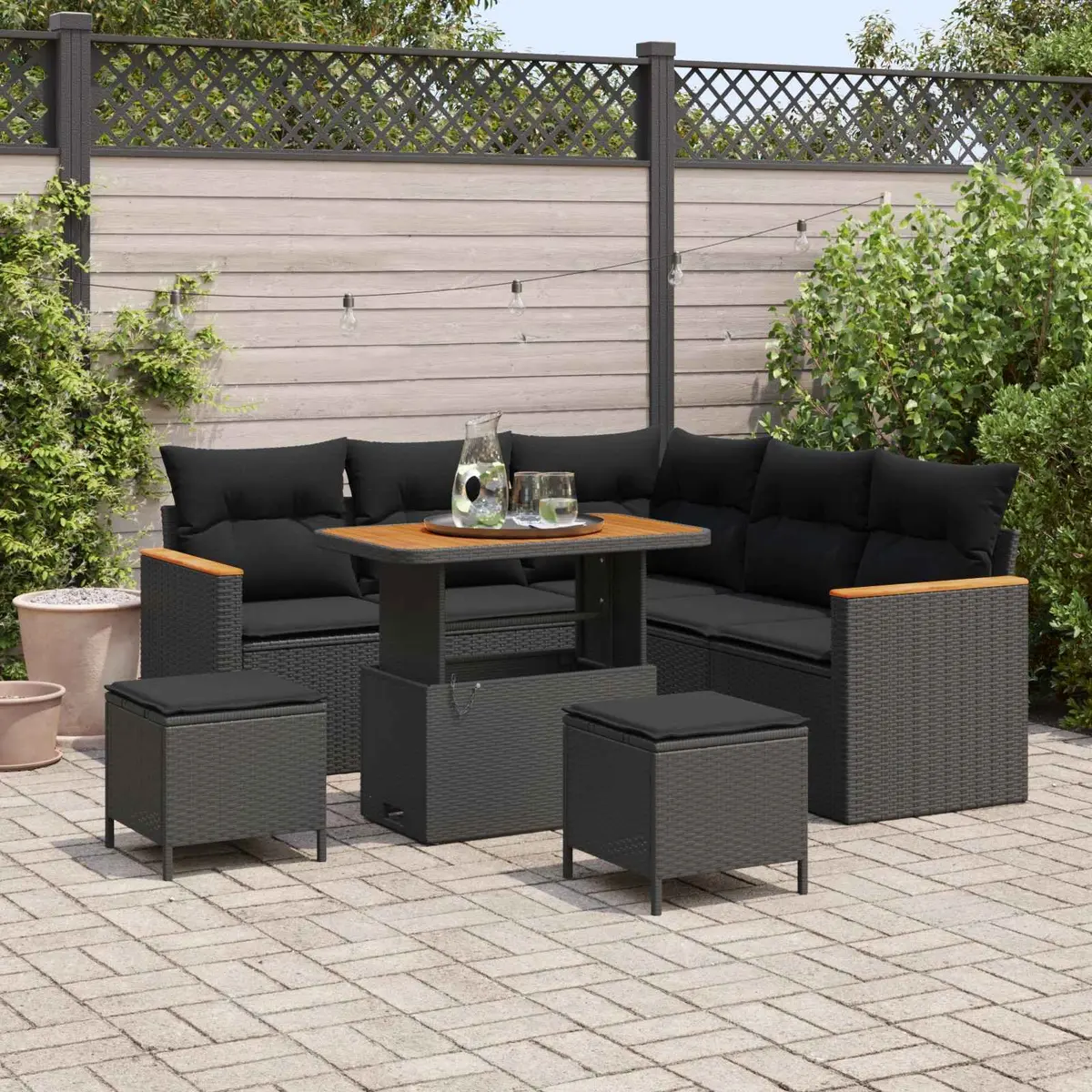 Outdoor Sofa Set Poly Rattan 8 Piece Modular Garden Furniture Black