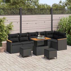 Outdoor Garden Sofa Set Modular Seating with Storage Cushions Black Poly Rattan
