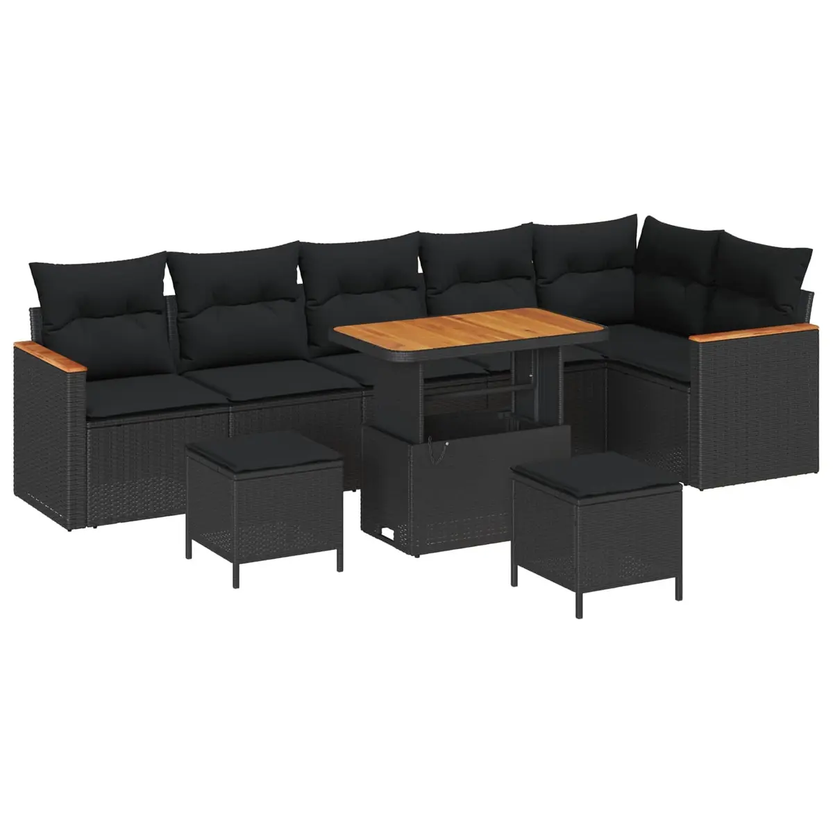 Outdoor Garden Sofa Set Modular Seating with Storage Cushions Black Poly Rattan