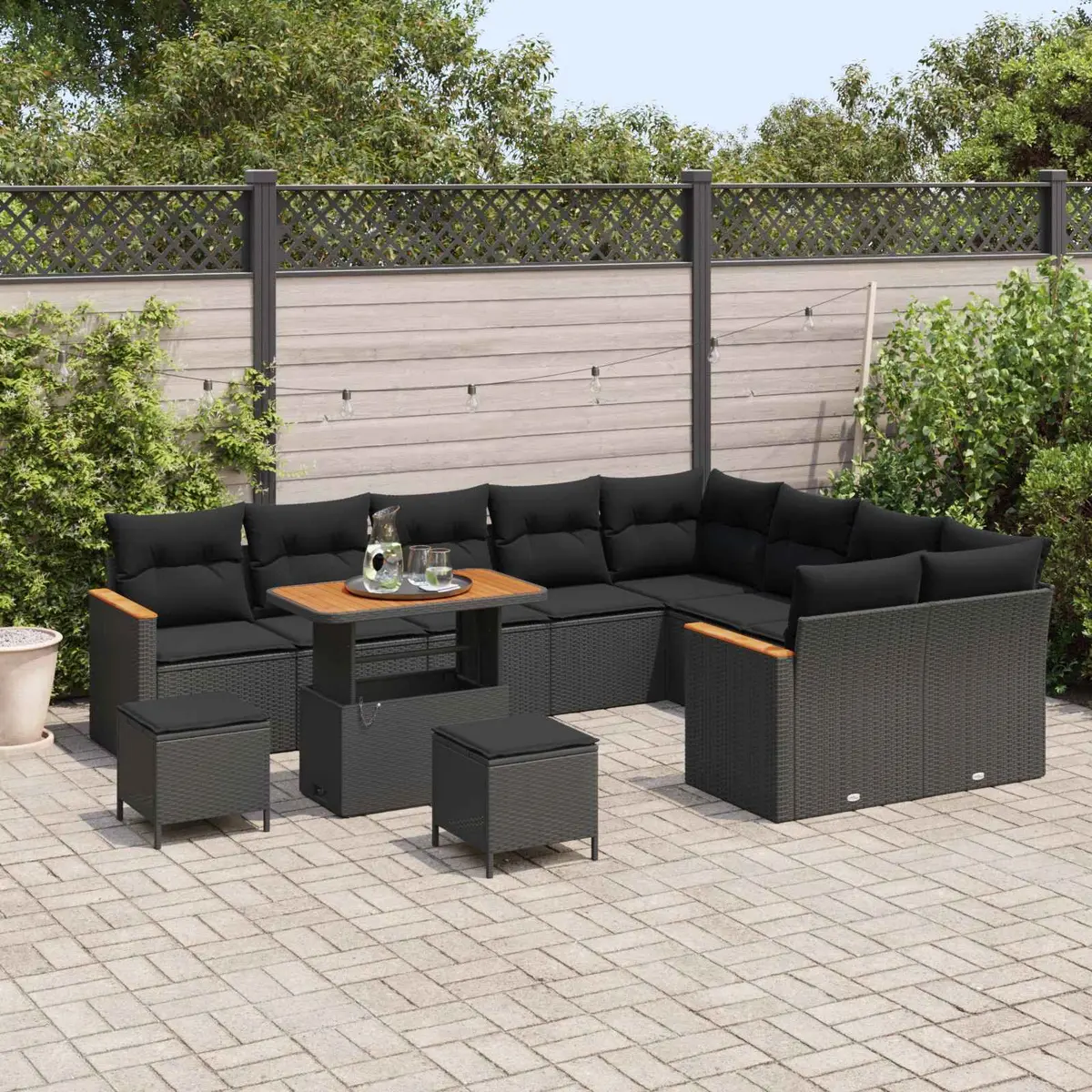Modular Garden Sofa Set 12 Pieces Black Poly Rattan Outdoor Seating with