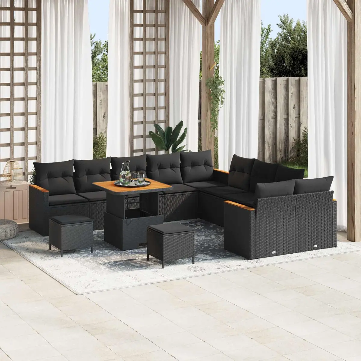 Outdoor Garden Sofa Set 13 Pieces Modular Black Poly Rattan with Cushions