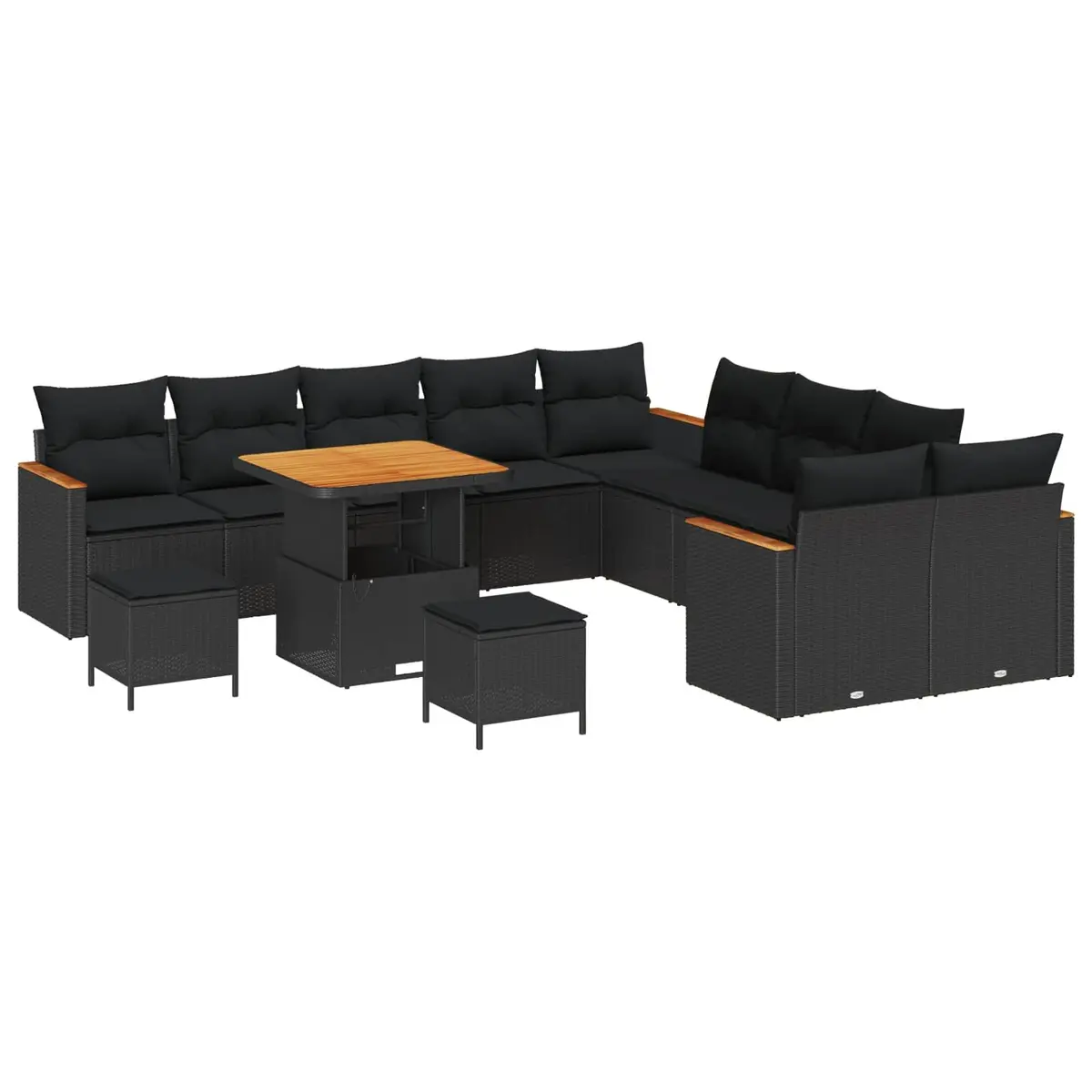 Outdoor Garden Sofa Set 13 Pieces Modular Black Poly Rattan with Cushions