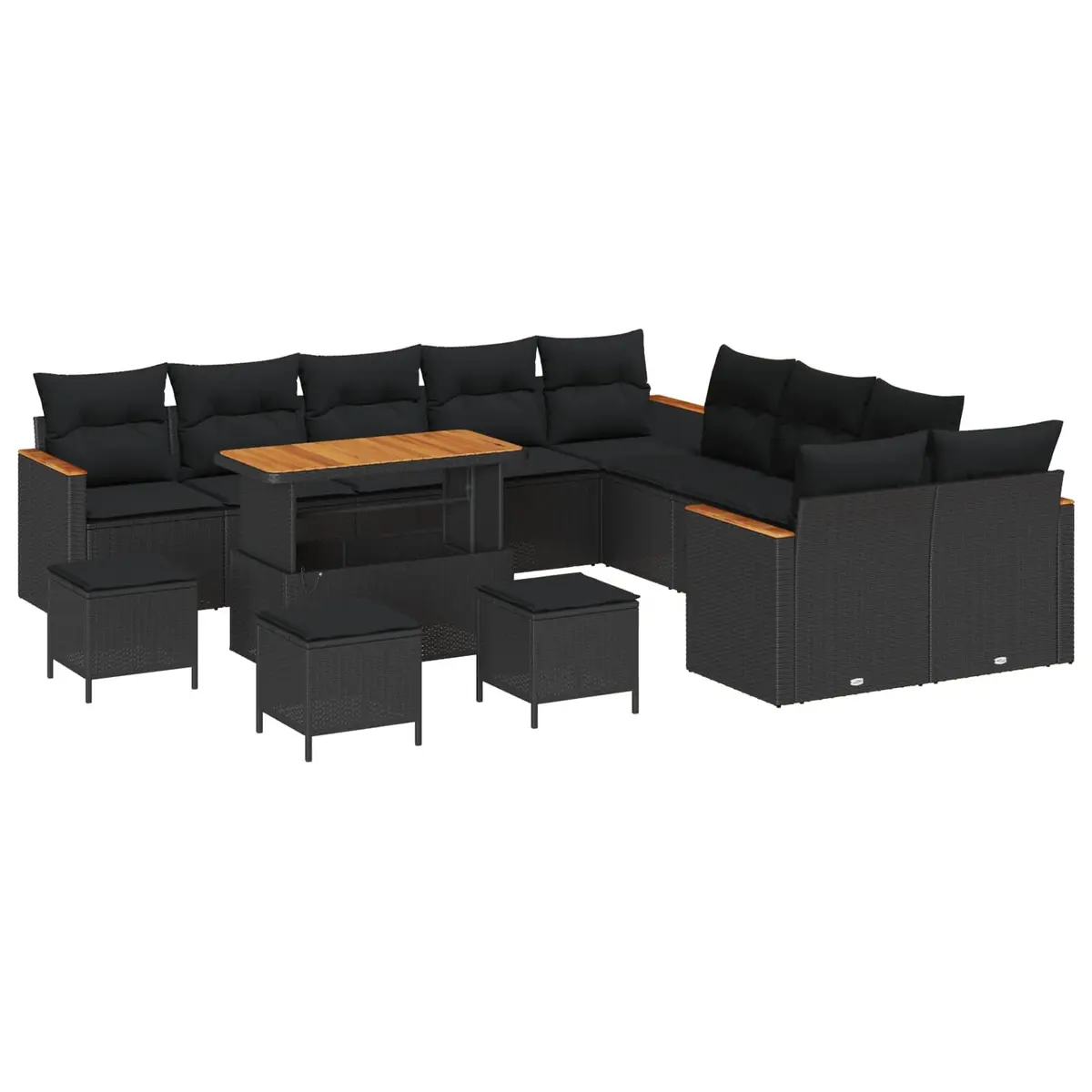 Outdoor Garden Sofa Set Modular Seating Black Poly Rattan with Cushions 14 Pcs