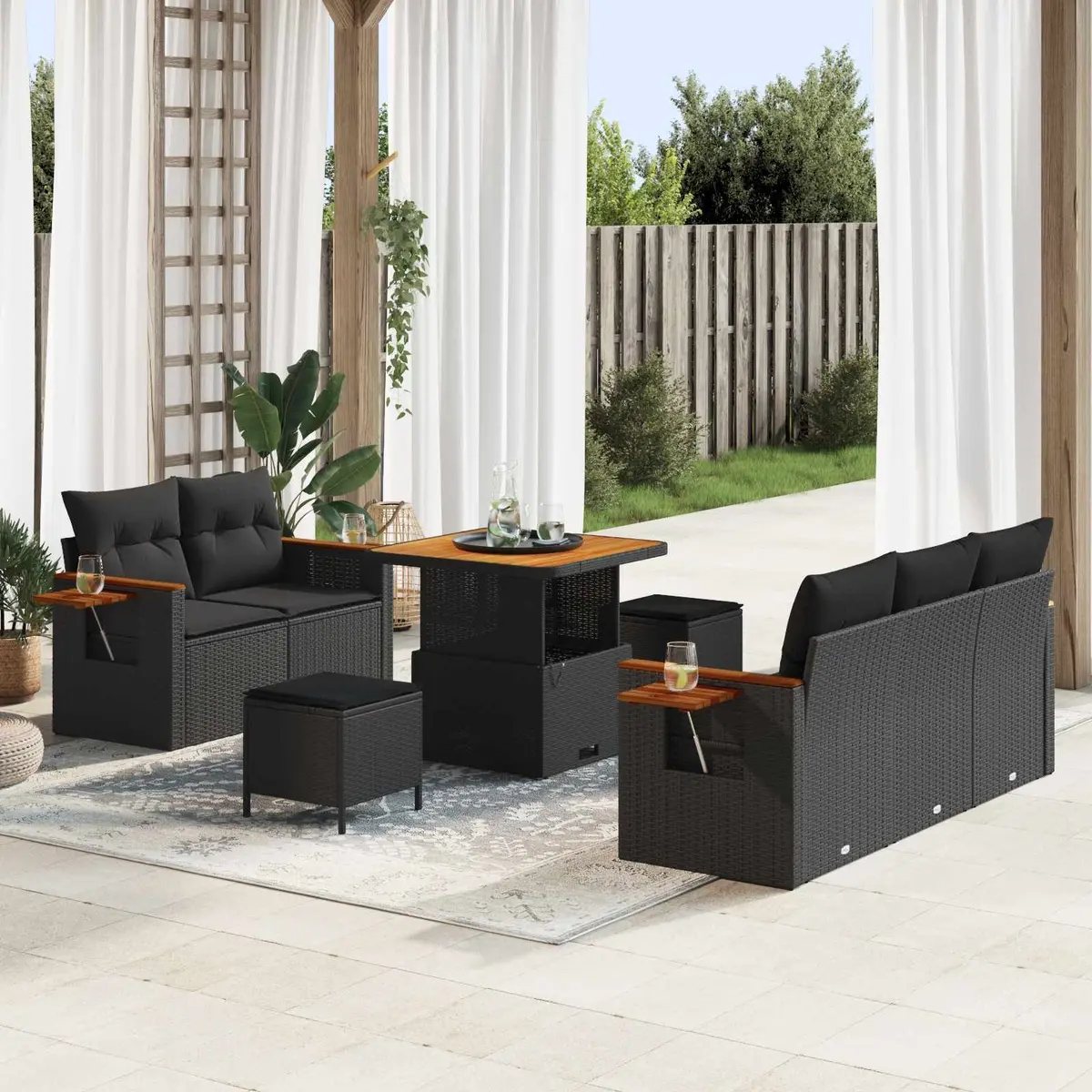 Garden Sofa Set 10 Piece Outdoor Lounge Modular Black Poly Rattan with Cushions