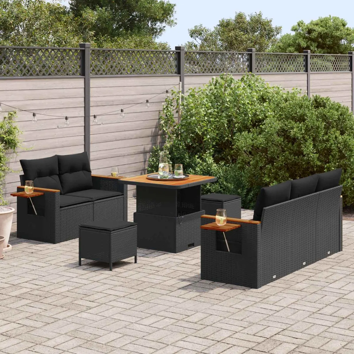 Garden Sofa Set 10 Piece Outdoor Lounge Modular Black Poly Rattan with Cushions
