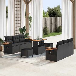 Outdoor Garden Sofa Set 11 Piece Black Poly Rattan Modular Lounge Patio