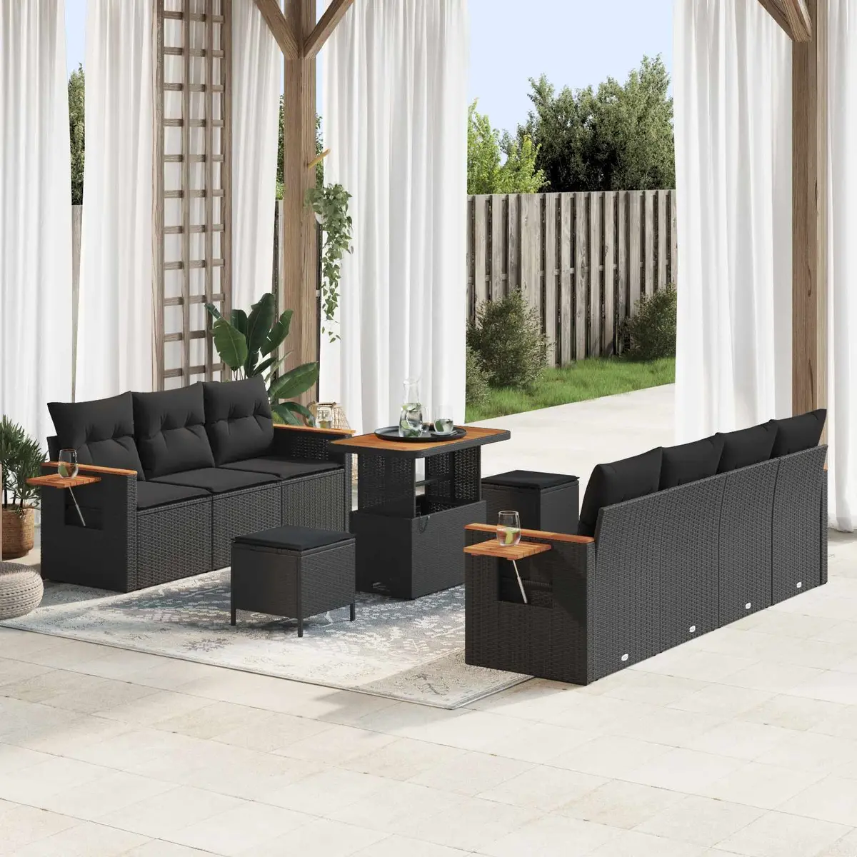 Modular Garden Sofa Set Poly Rattan Black 13 Piece Lounge with Cushions
