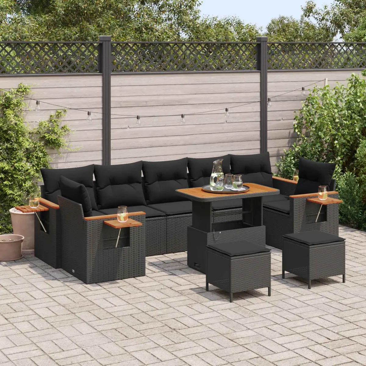 Modular Sofa Set 13 Pieces Black Poly Rattan Outdoor Furniture