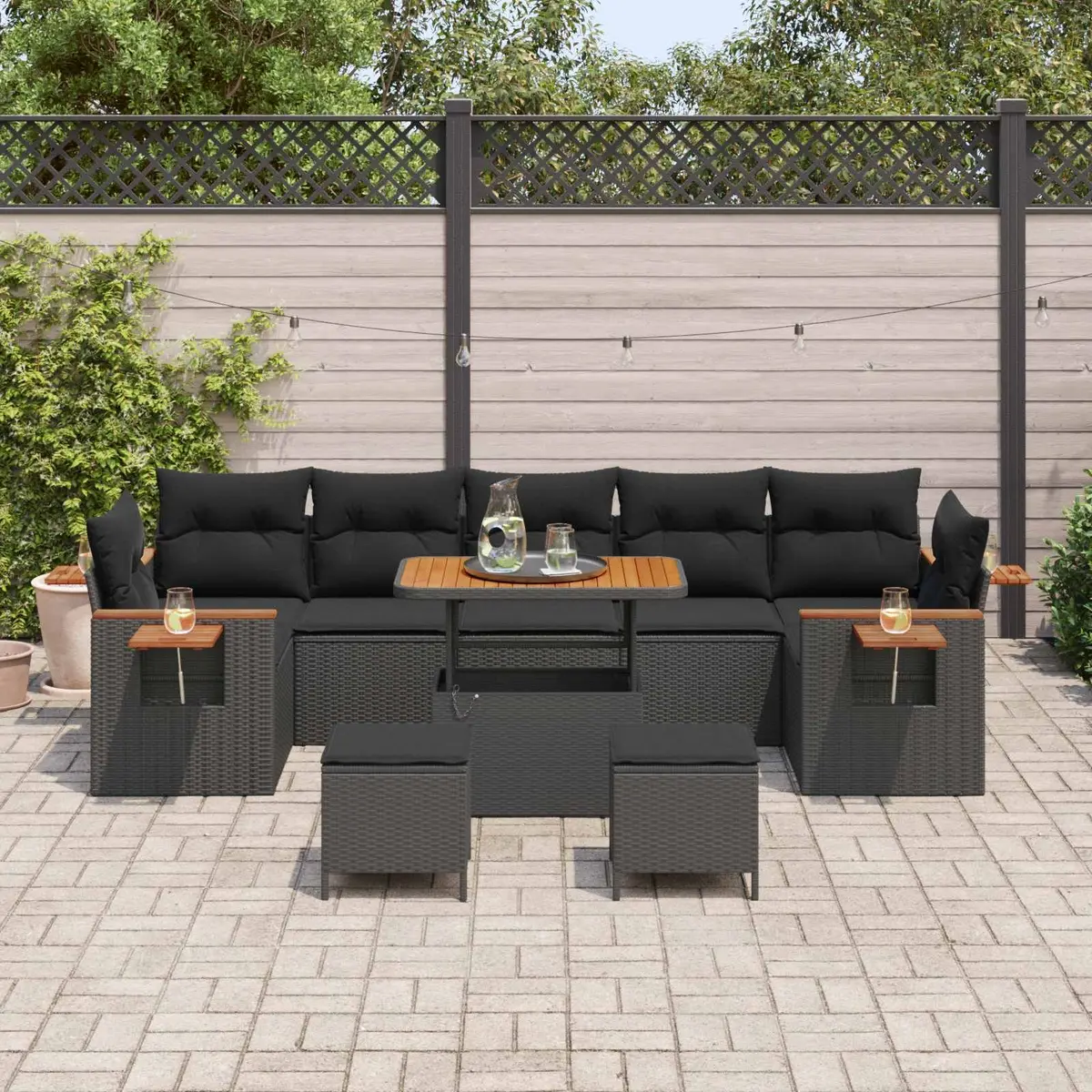 Modular Sofa Set 13 Pieces Black Poly Rattan Outdoor Furniture