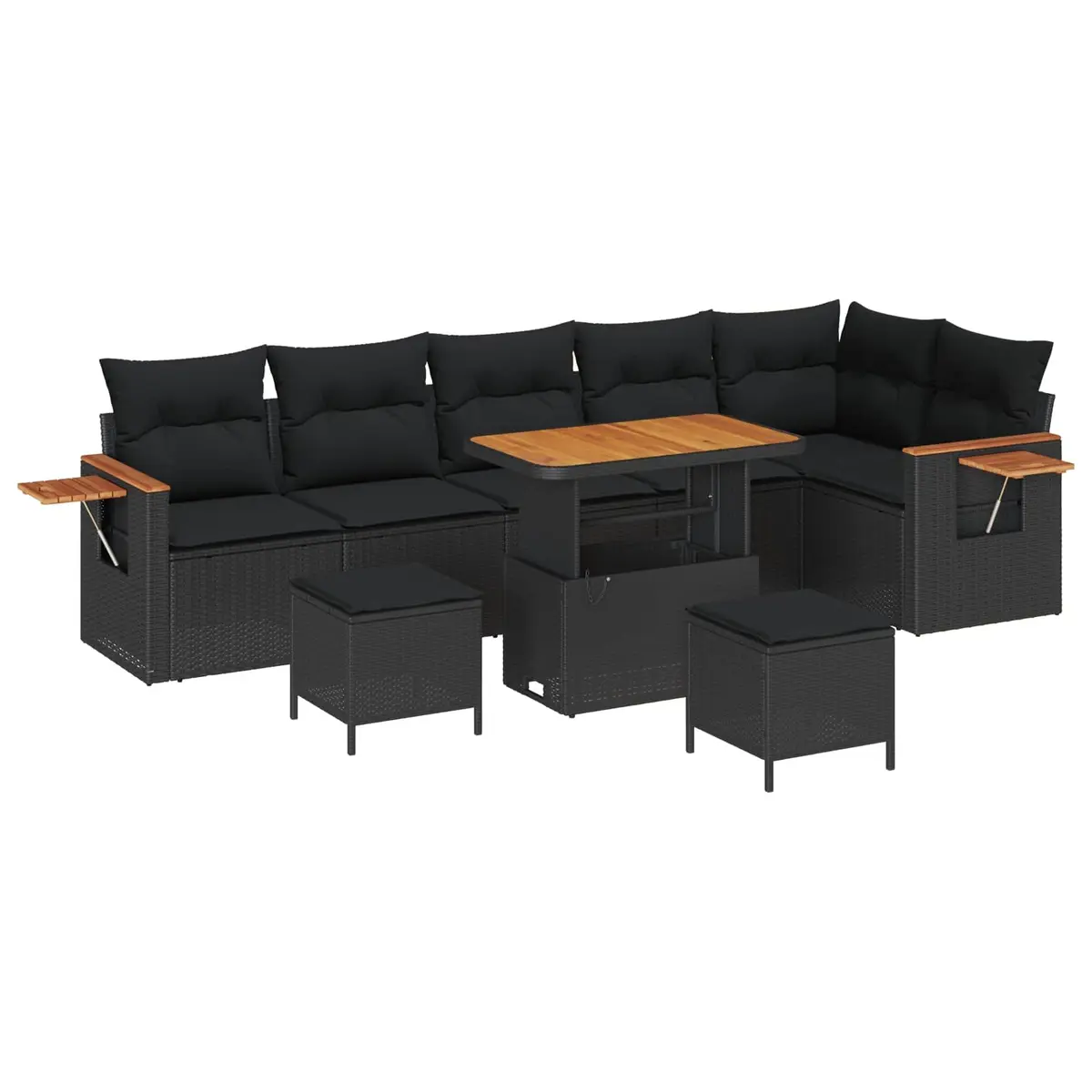 Modular Garden Sofa Set 11 Piece Poly Rattan Black Acacia Wood
