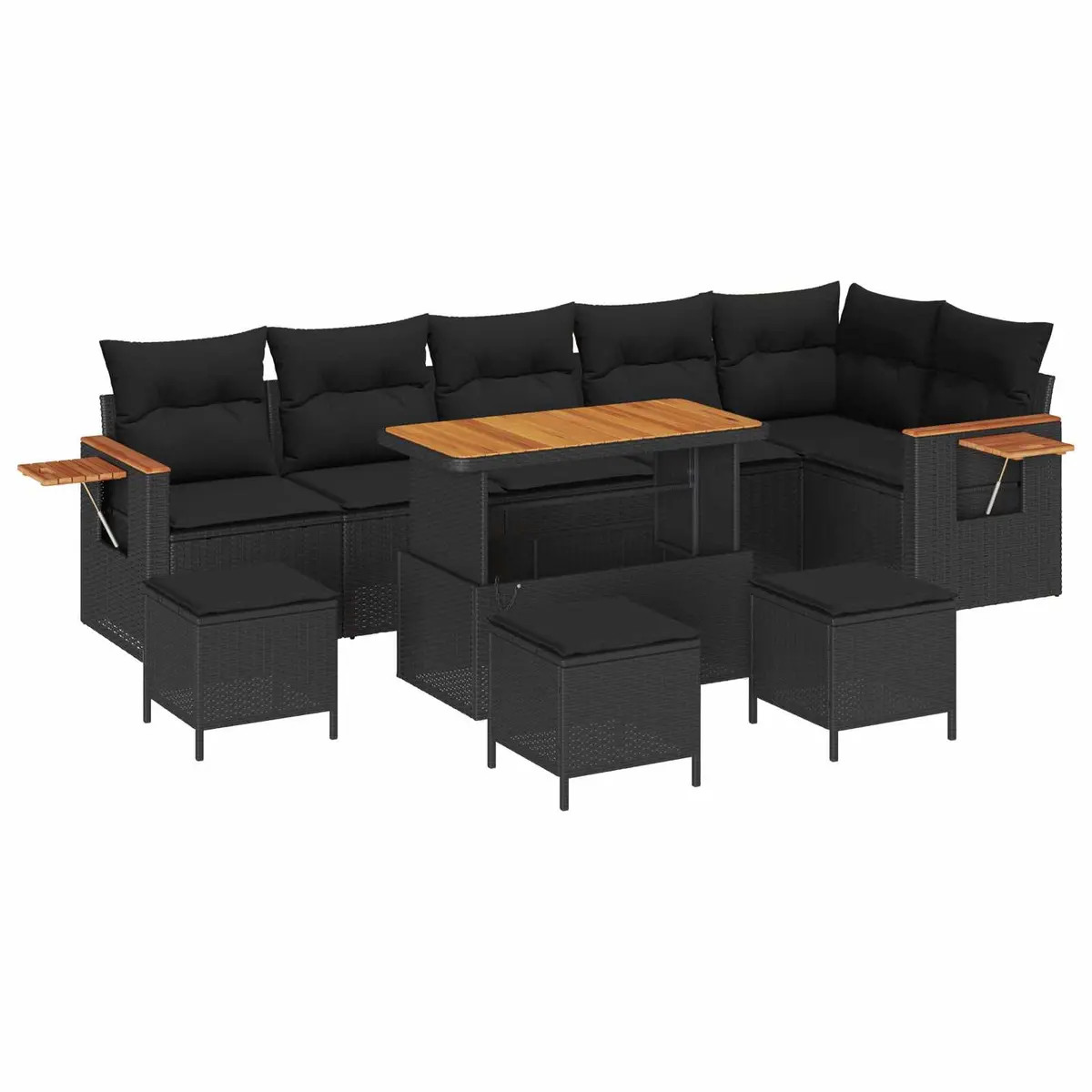 Modular Garden Sofa Set Poly Rattan 12 Piece Black Acacia Wood Frame