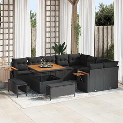 Modular Garden Sofa Set 13 Pcs Black Poly Rattan Outdoor Seating with Cushions
