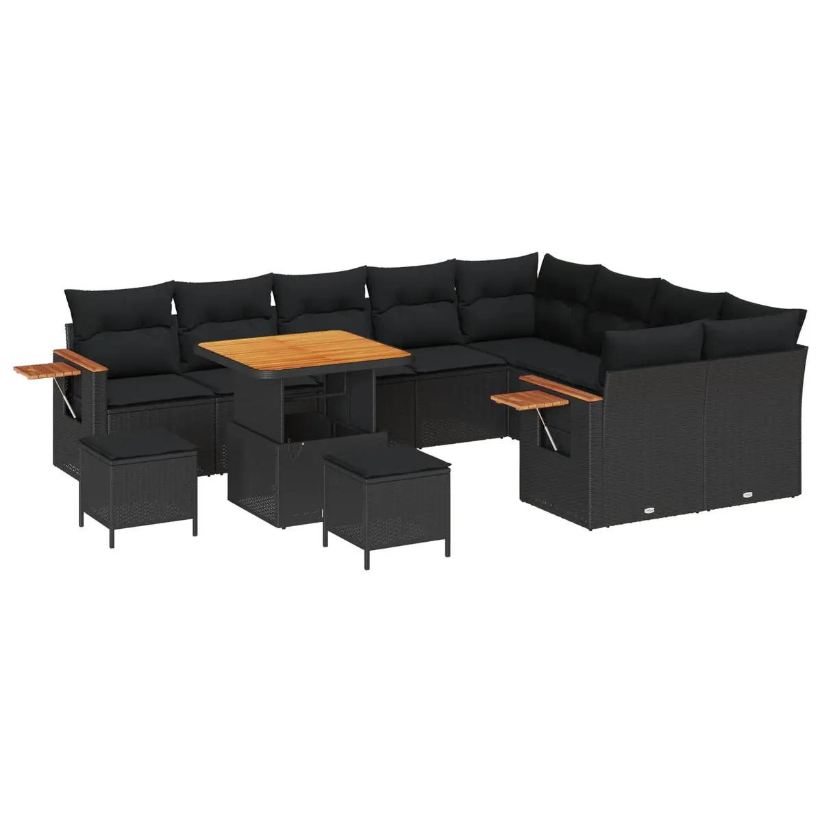Modular Garden Sofa Set Poly Rattan 13 Piece Black Outdoor Seating with Cushions
