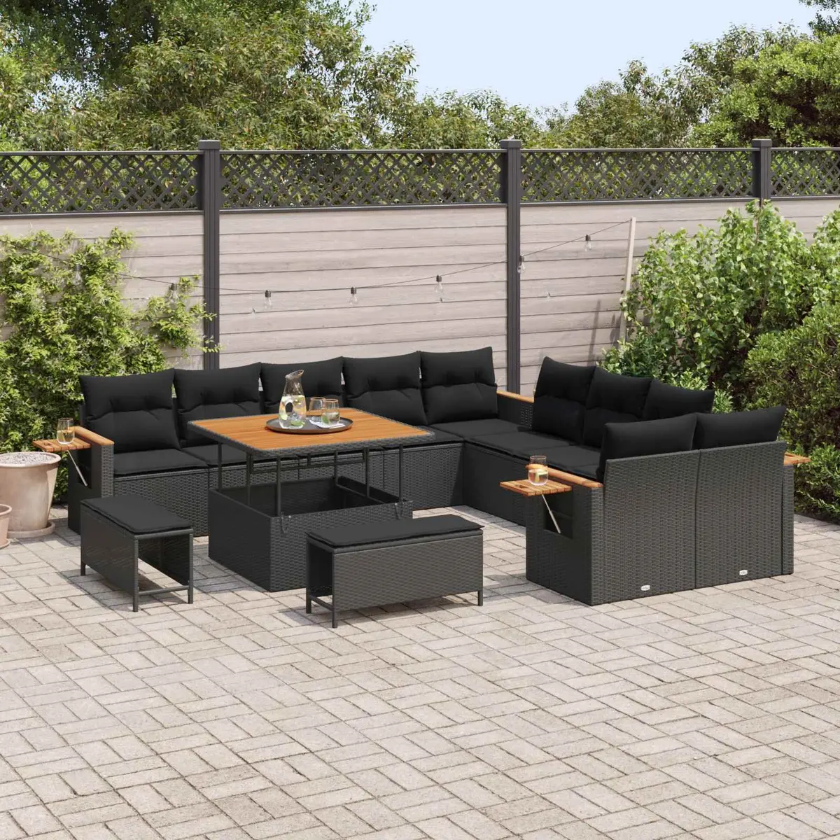 Modular Garden Sofa Set 17 Pieces Black Poly Rattan with Cushions Outdoor Furniture