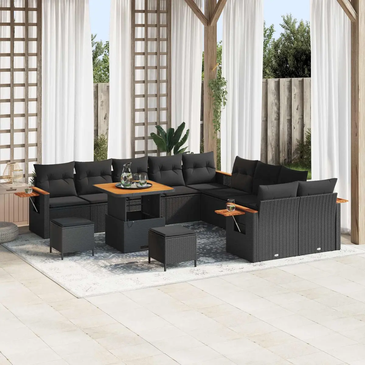 Outdoor Garden Sofa Set 17pcs Modular Sectional Black Poly Rattan Patio