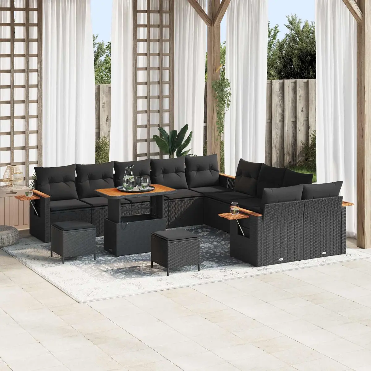 Modular Garden Sofa Set 17pcs Outdoor Seating Black Poly Rattan Cushions Patio