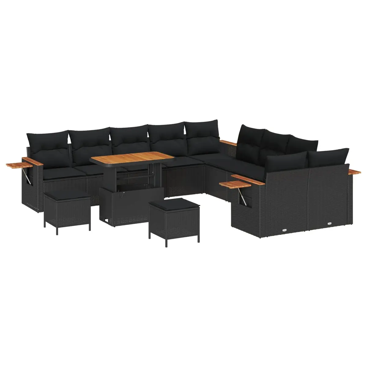 Modular Garden Sofa Set 17pcs Outdoor Seating Black Poly Rattan Cushions Patio