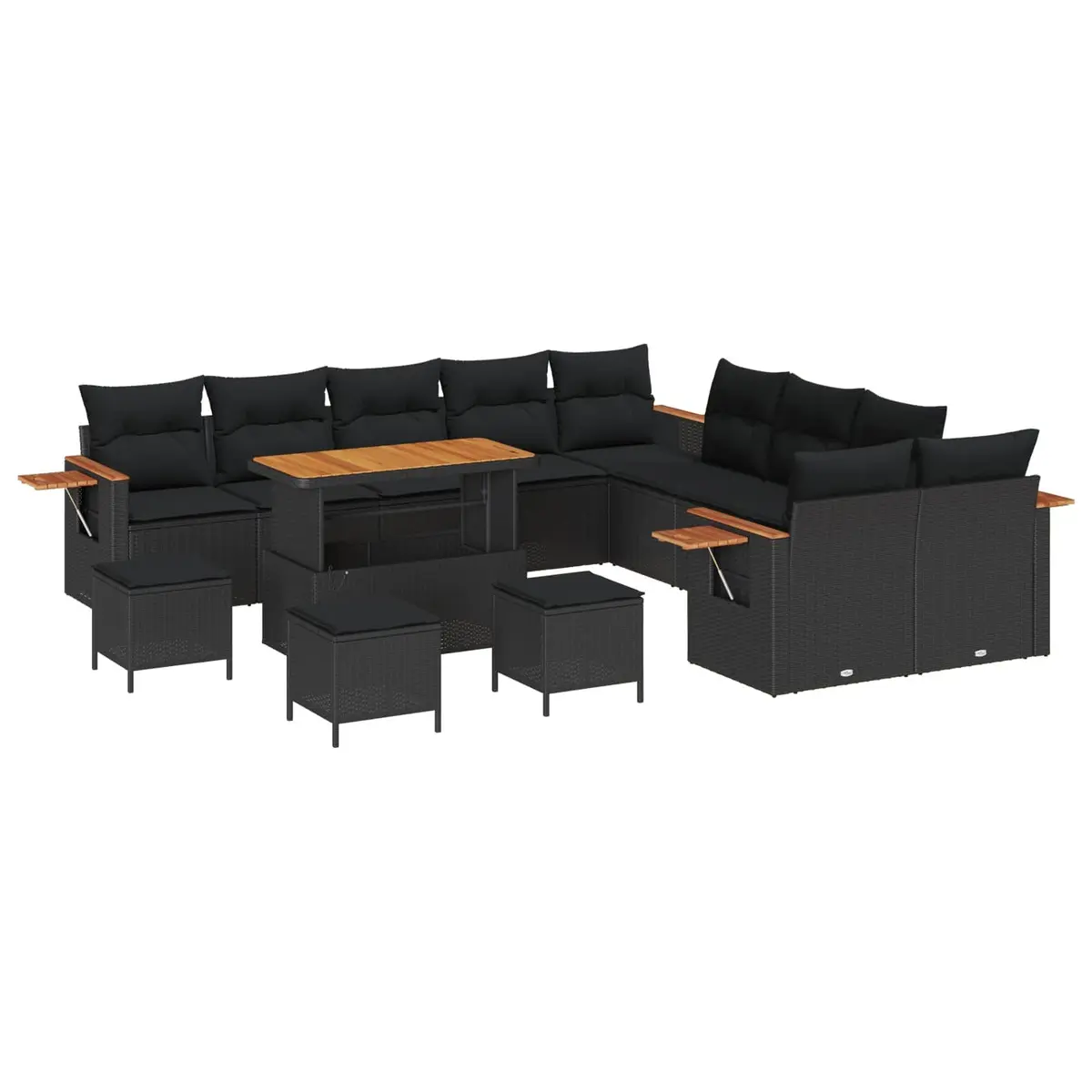 Modular Garden Sofa Set 18 Pieces Black Poly Rattan Outdoor Seating Cushions