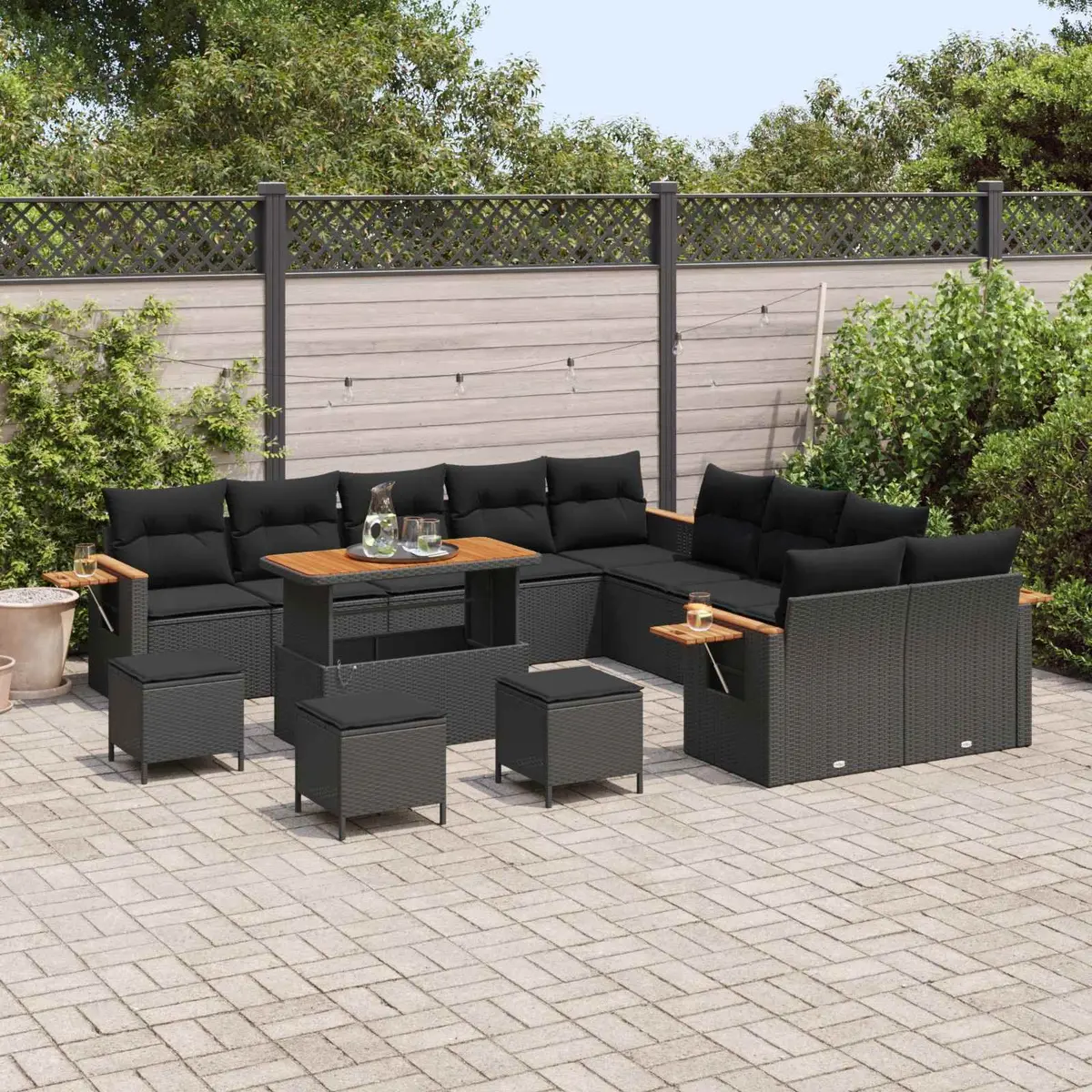 Modular Garden Sofa Set 18 Pieces Black Poly Rattan Outdoor Seating Cushions